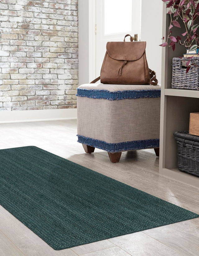 Green 3' x 14' Braided Jute Runner Rug