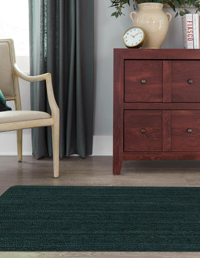Green 3' x 14' Braided Jute Runner Rug