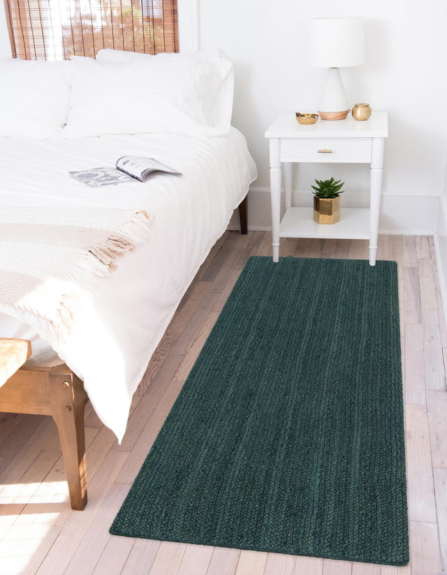 Green 3' x 14' Braided Jute Runner Rug