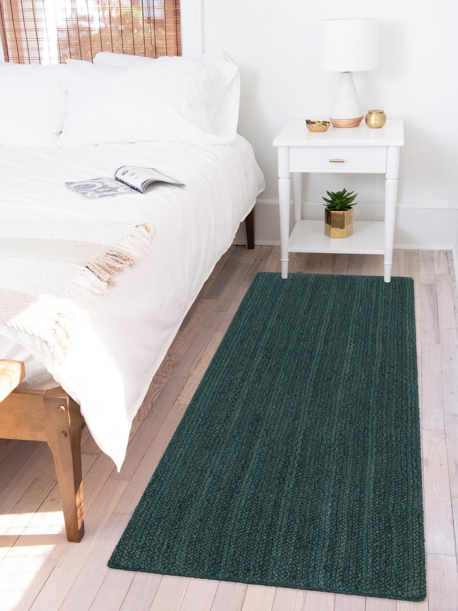 Green 2' x 4' 1 Braided Jute Runner Area Rug 100% Jute Hand Braided Natural Eco-Friendly Boho Style Carpet for Living Rooms Dining Office Space Dorms for Sale at Rug Engine