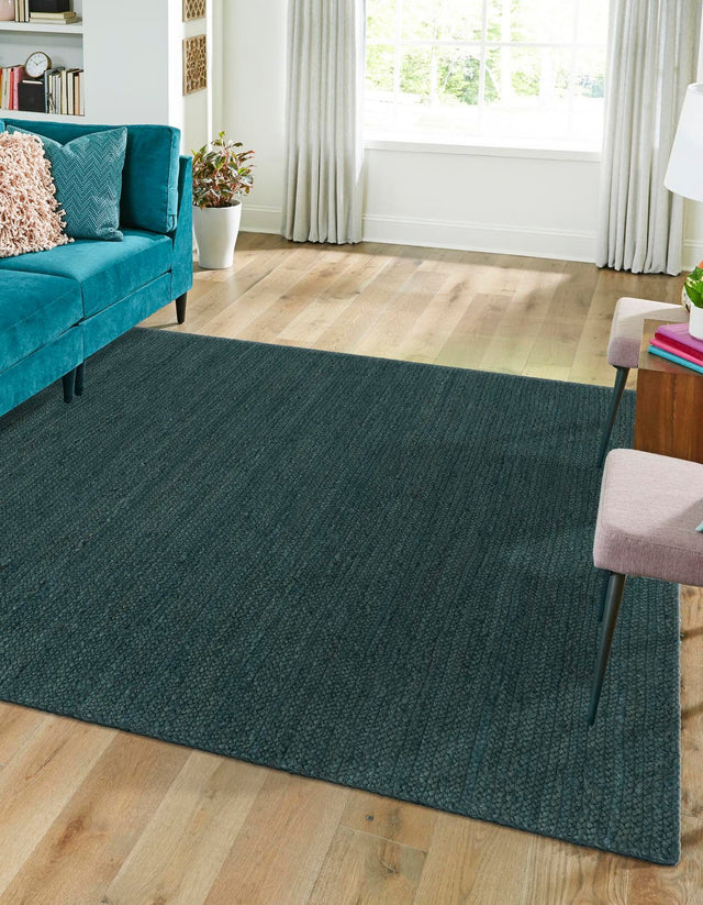Green 5' 3 x 5' 3 Braided Jute Square Rug