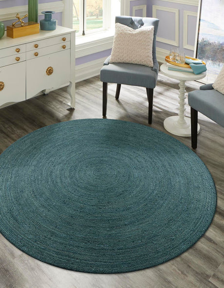 Green 10' x 10' Braided Jute Round Rug