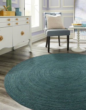 Green 10' x 10' Braided Jute Round Area Rug 100% Jute Hand Braided Natural Eco-Friendly Boho Style Carpet for Living Rooms Dining Office Space Dorms for Sale at Rug Engine