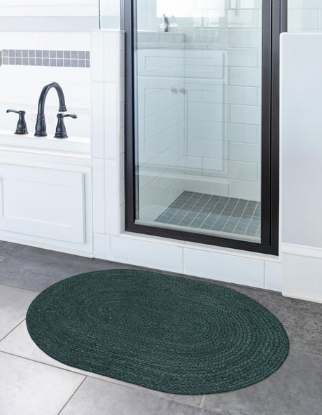 Green 2' 2 x 3' 1 Braided Jute Oval Area Rug 100% Jute Hand Braided Natural Eco-Friendly Boho Style Carpet for Living Rooms Dining Office Space Dorms for Sale at Rug Engine