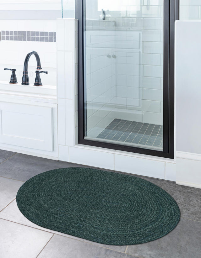 Green 2' 2 x 3' 1 Braided Jute Oval Rug