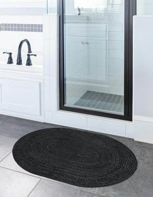 Black 2' 2 x 3' 1 Braided Jute Oval Rug