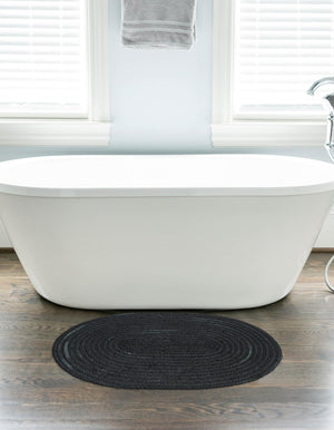 Black 2' 2 x 3' 1 Braided Jute Oval Rug