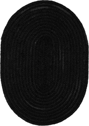 Black 2' 2 x 3' 1 Braided Jute Oval Rug