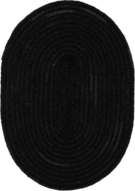 Black 2' 2 x 3' 1 Braided Jute Oval Rug