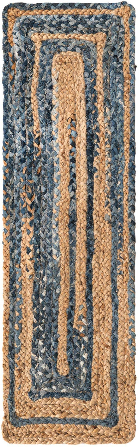 Blue and Natural 1' 2 x 4' 1 Braided Chindi Table Runner