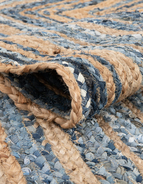Blue and Natural 1' 2 x 8' Braided Chindi Table Runner Area Rug Decorative Dining Room Kitchen All Natural Material Table Cover 100% Cotton Hand Braided Natural Eco-Friendly Boho Style Modern Carpet for Living Rooms Dining Office Dorm for Sale at Rug Engine