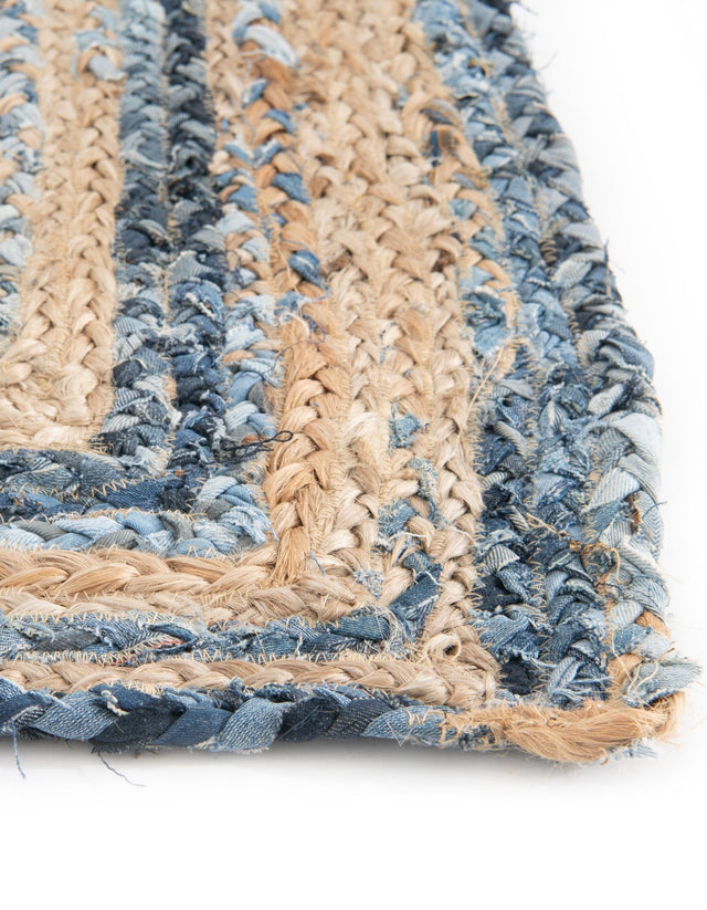 Blue and Natural 1' 2 x 5' 1 Braided Chindi Table Runner