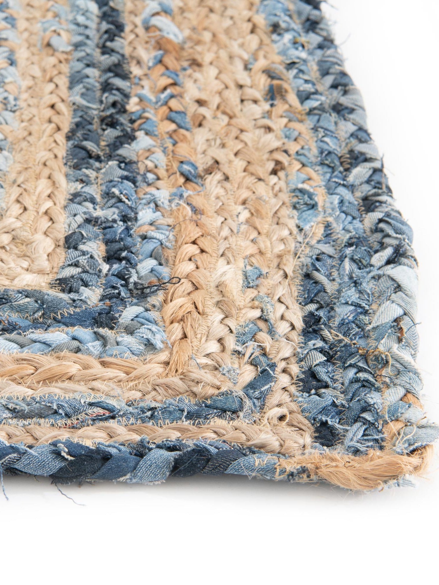 Blue and Natural 1' 2 x 10' Braided Chindi Table Runner Area Rug Decorative Dining Room Kitchen All Natural Material Table Cover 100% Cotton Hand Braided Natural Eco-Friendly Boho Style Modern Carpet for Living Rooms Dining Office Dorm for Sale at Rug Engine