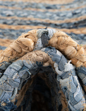 Blue and Natural 1' 2 x 5' 1 Braided Chindi Table Runner
