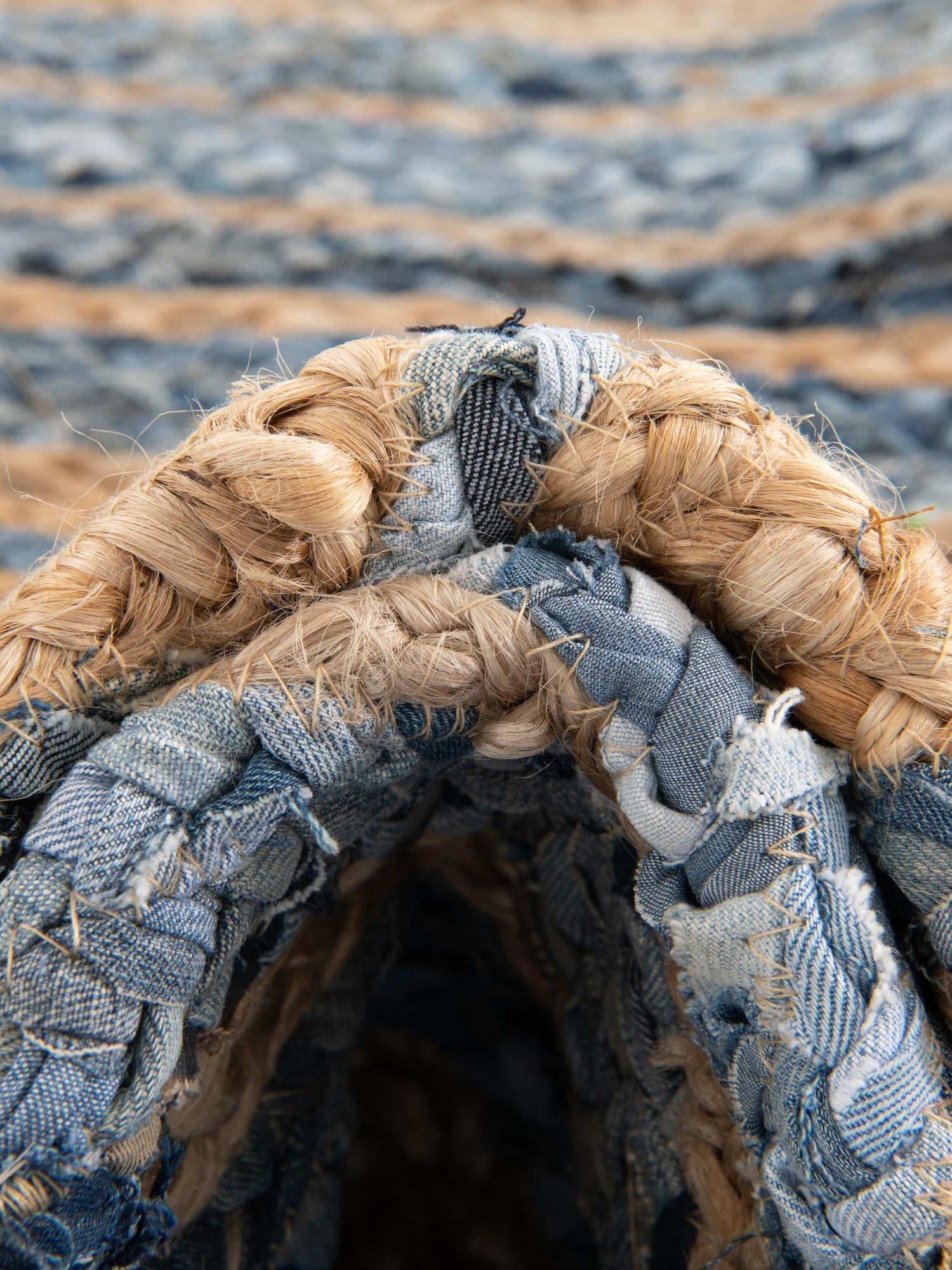 Blue and Natural 1' 2 x 6' 1 Braided Chindi Table Runner Area Rug Decorative Dining Room Kitchen All Natural Material Table Cover 100% Cotton Hand Braided Natural Eco-Friendly Boho Style Modern Carpet for Living Rooms Dining Office Dorm for Sale at Rug Engine