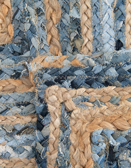 Blue and Natural 1' 2 x 8' Braided Chindi Table Runner Area Rug Decorative Dining Room Kitchen All Natural Material Table Cover 100% Cotton Hand Braided Natural Eco-Friendly Boho Style Modern Carpet for Living Rooms Dining Office Dorm for Sale at Rug Engine