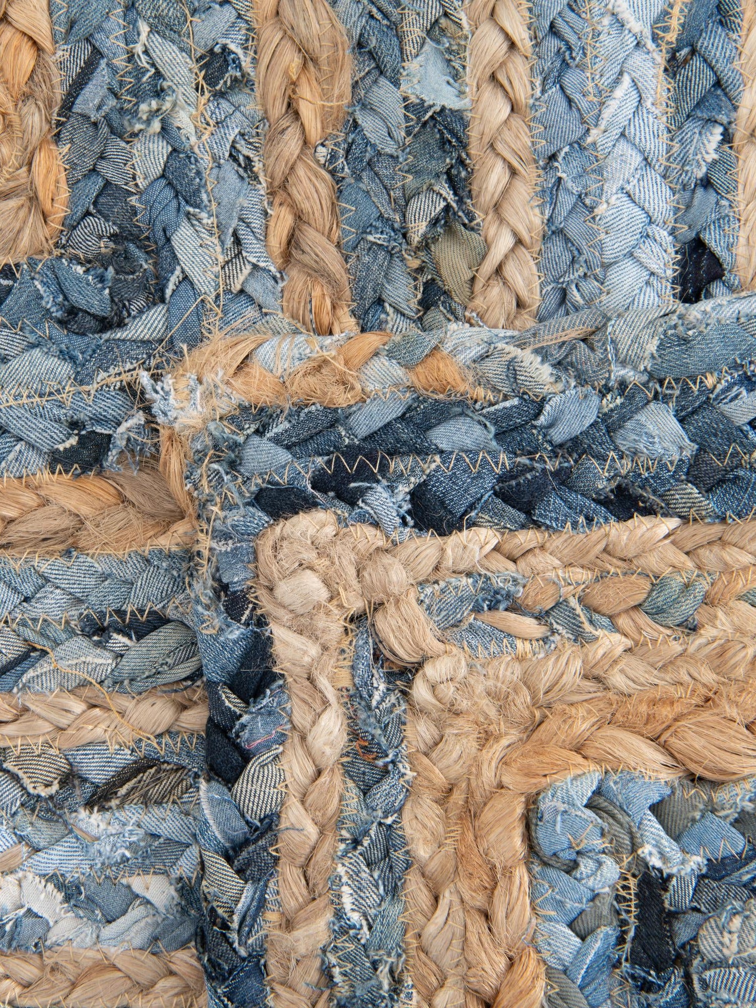 Blue and Natural 1' 2 x 10' Braided Chindi Table Runner Area Rug Decorative Dining Room Kitchen All Natural Material Table Cover 100% Cotton Hand Braided Natural Eco-Friendly Boho Style Modern Carpet for Living Rooms Dining Office Dorm for Sale at Rug Engine