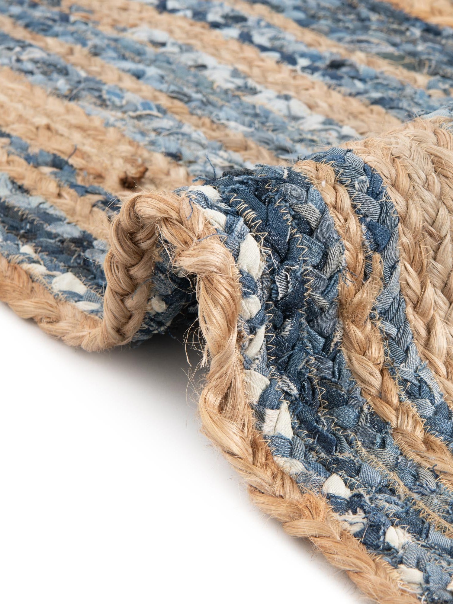 Blue and Natural 1' 2 x 4' 1 Braided Chindi Table Runner Area Rug Decorative Dining Room Kitchen All Natural Material Table Cover 100% Cotton Hand Braided Natural Eco-Friendly Boho Style Modern Carpet for Living Rooms Dining Office Dorm for Sale at Rug Engine