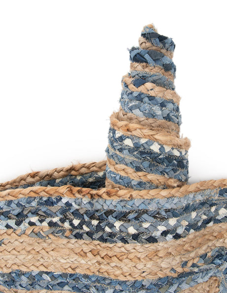 Blue and Natural 1' 2 x 5' 1 Braided Chindi Table Runner Area Rug Decorative Dining Room Kitchen All Natural Material Table Cover 100% Cotton Hand Braided Natural Eco-Friendly Boho Style Modern Carpet for Living Rooms Dining Office Dorm for Sale at Rug Engine