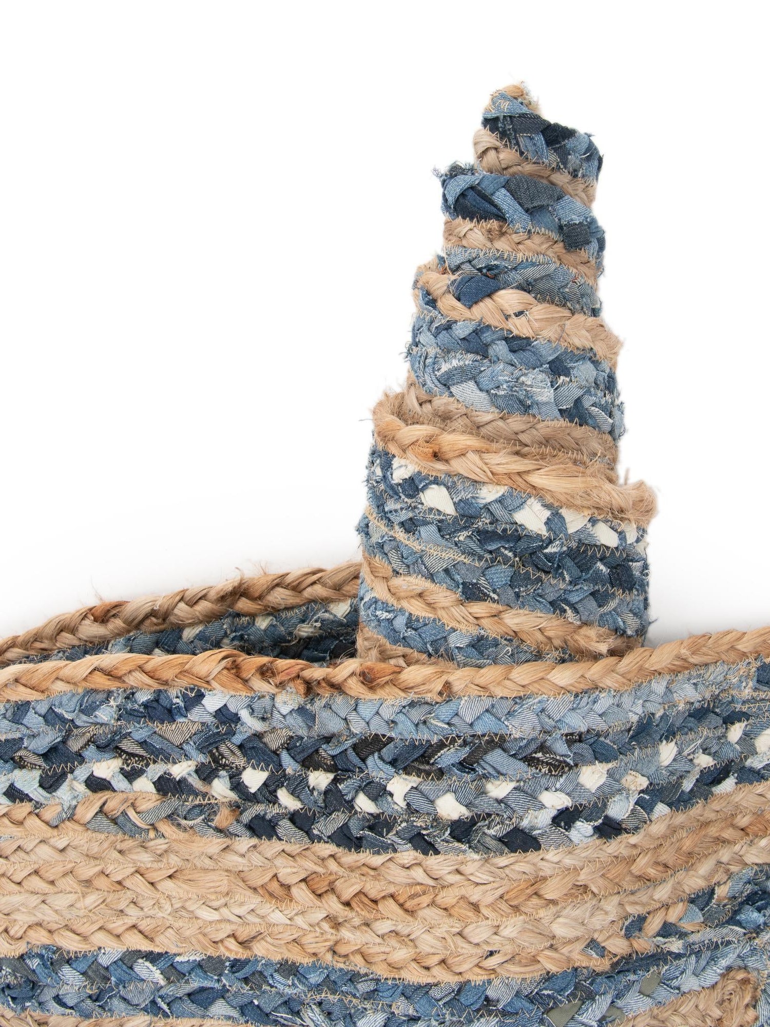 Blue and Natural 1' 2 x 4' 1 Braided Chindi Table Runner Area Rug Decorative Dining Room Kitchen All Natural Material Table Cover 100% Cotton Hand Braided Natural Eco-Friendly Boho Style Modern Carpet for Living Rooms Dining Office Dorm for Sale at Rug Engine