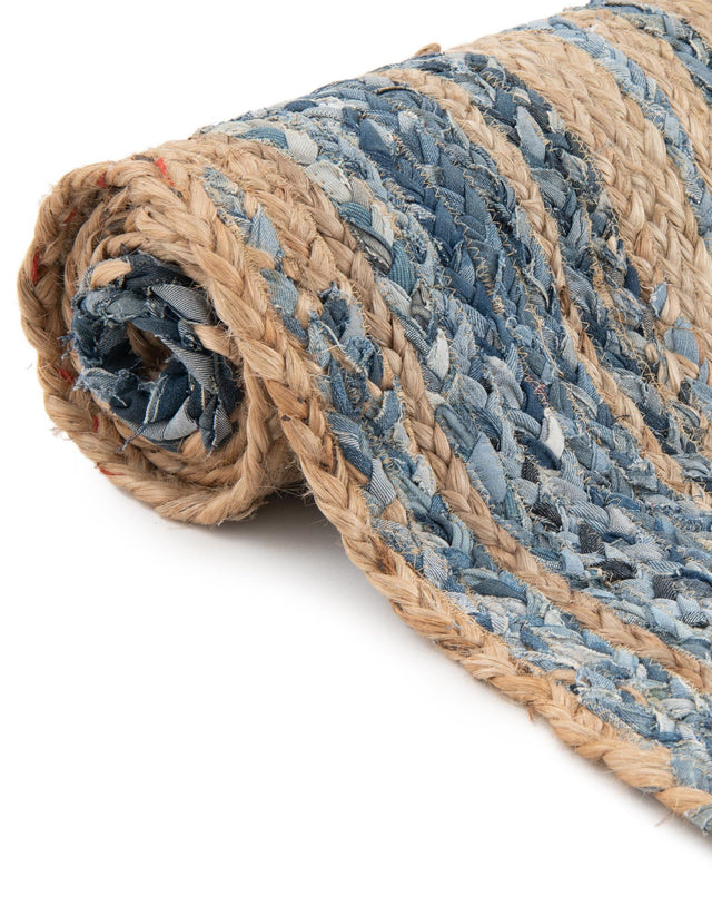 Blue and Natural 1' 2 x 5' 1 Braided Chindi Table Runner