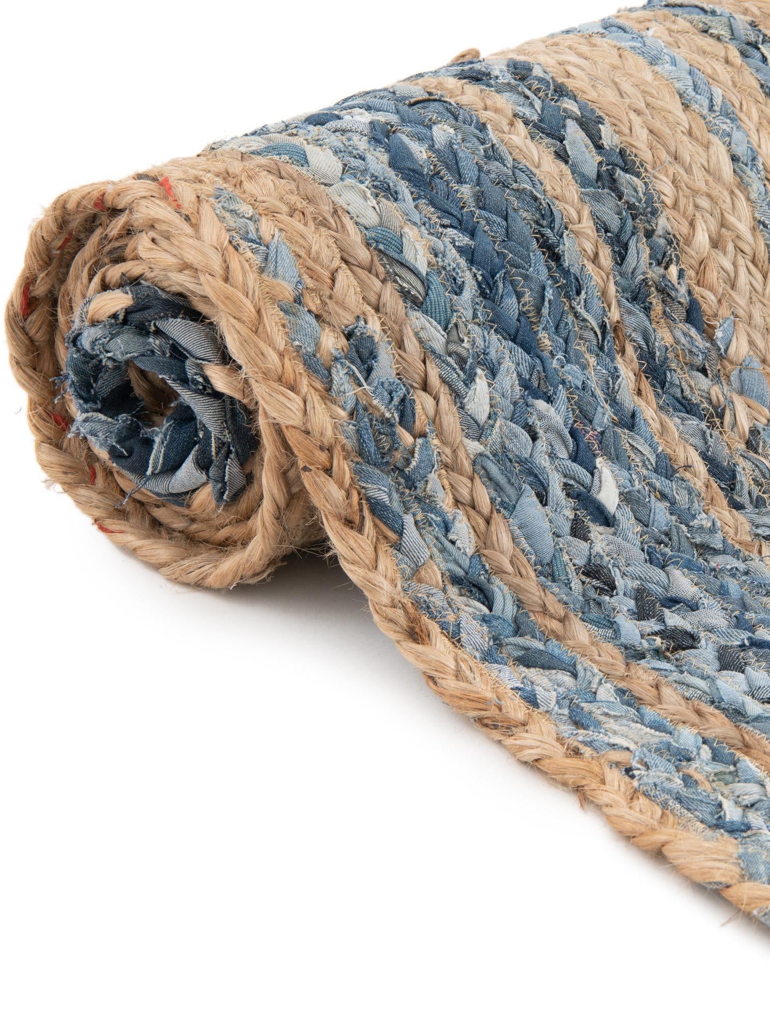 Blue and Natural 1' 2 x 4' 1 Braided Chindi Table Runner Area Rug Decorative Dining Room Kitchen All Natural Material Table Cover 100% Cotton Hand Braided Natural Eco-Friendly Boho Style Modern Carpet for Living Rooms Dining Office Dorm for Sale at Rug Engine
