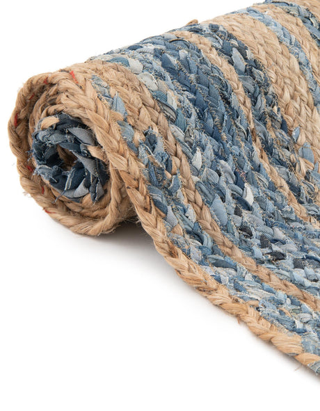 Blue and Natural 1' 2 x 4' 1 Braided Chindi Table Runner Area Rug Decorative Dining Room Kitchen All Natural Material Table Cover 100% Cotton Hand Braided Natural Eco-Friendly Boho Style Modern Carpet for Living Rooms Dining Office Dorm for Sale at Rug Engine