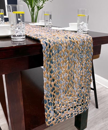 Natural 1' 2 x 8' Braided Chindi Table Runner