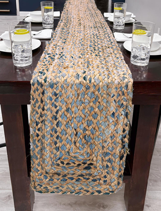 Natural 1' 2 x 8' Braided Chindi Table Runner