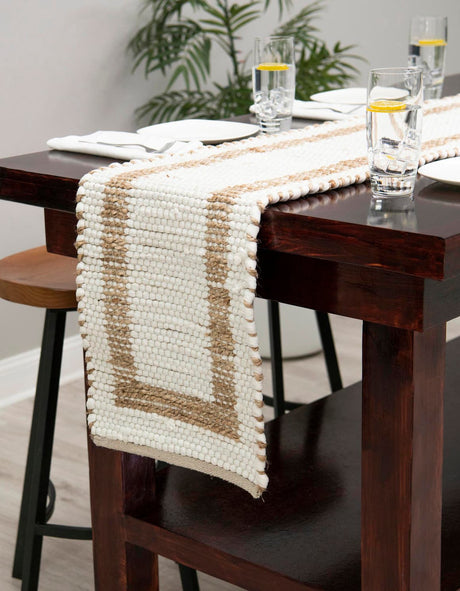 White and Natural 1' 2 x 10' Chindi Jute Table Runner