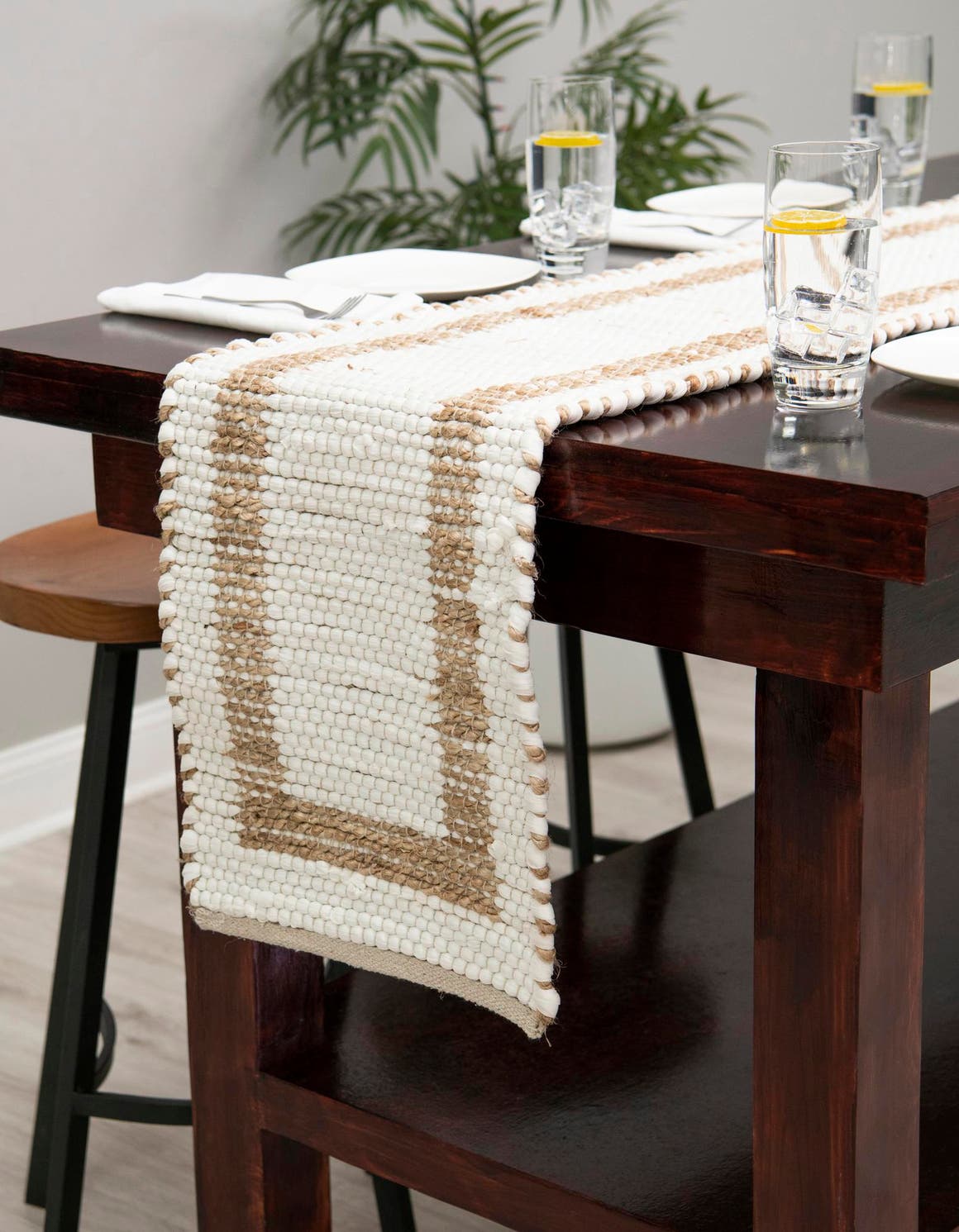 White and Natural 1' 2 x 4' 1 Chindi Jute Table Runner Area Rug Decorative Dining Room Kitchen All Natural Material Table Cover Interior Design Home Decor Carpet Mat for Sale at Rug Engine