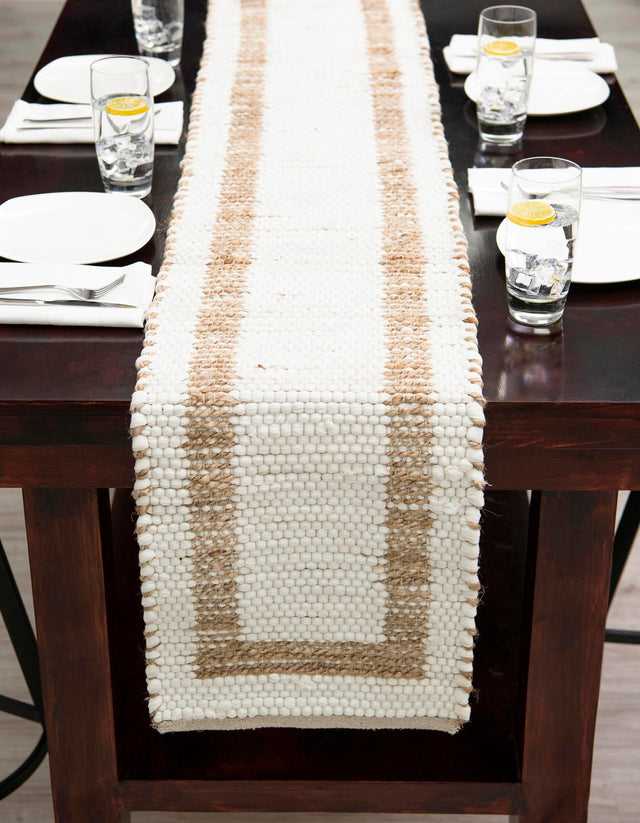 White and Natural 1' 2 x 4' 1 Chindi Jute Table Runner