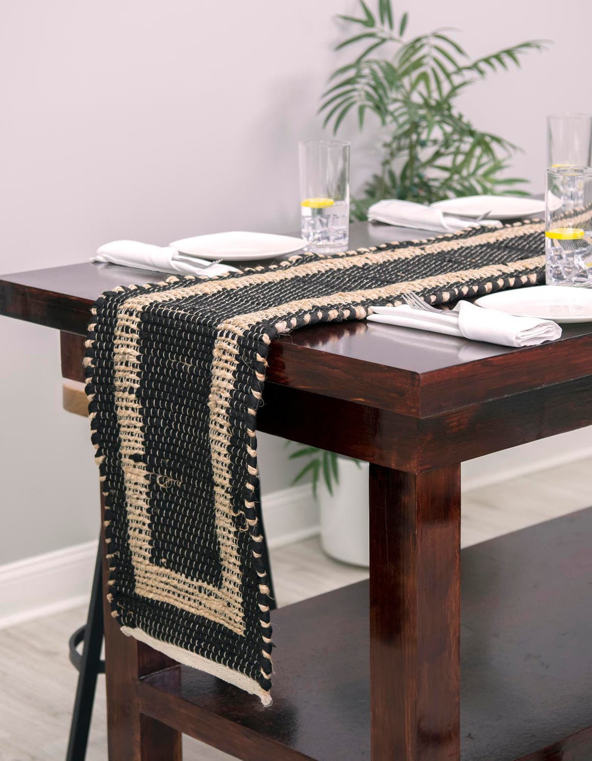 Black 1' 2 x 5' 1 Chindi Jute Table Runner Area Rug Decorative Dining Room Kitchen All Natural Material Table Cover Interior Design Home Decor Carpet Mat for Sale at Rug Engine