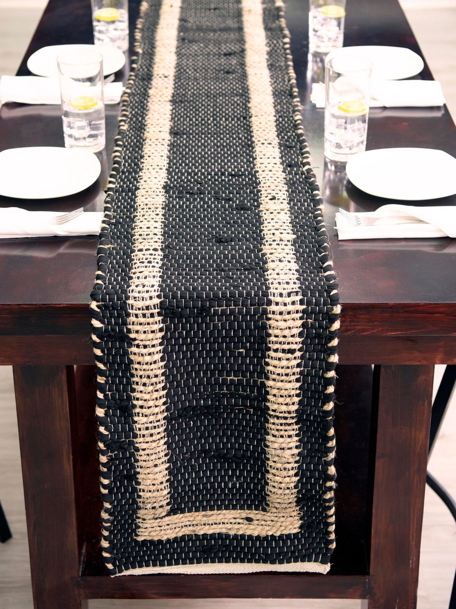Black 1' 2 x 4' 1 Chindi Jute Table Runner Area Rug Decorative Dining Room Kitchen All Natural Material Table Cover Interior Design Home Decor Carpet Mat for Sale at Rug Engine