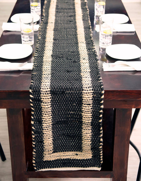 Black 1' 2 x 4' 1 Chindi Jute Table Runner Area Rug Decorative Dining Room Kitchen All Natural Material Table Cover Interior Design Home Decor Carpet Mat for Sale at Rug Engine