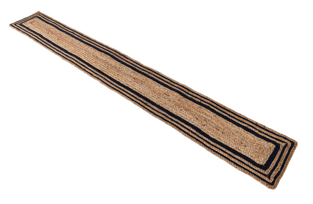 Natural and Navy Blue 1' 2 x 10' Braided Jute Table Runner