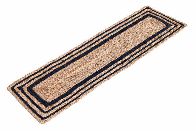 Natural and Navy Blue 1' 2 x 4' 1 Braided Jute Table Runner