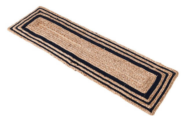 Natural and Navy Blue 1' 2 x 4' 1 Braided Jute Table Runner