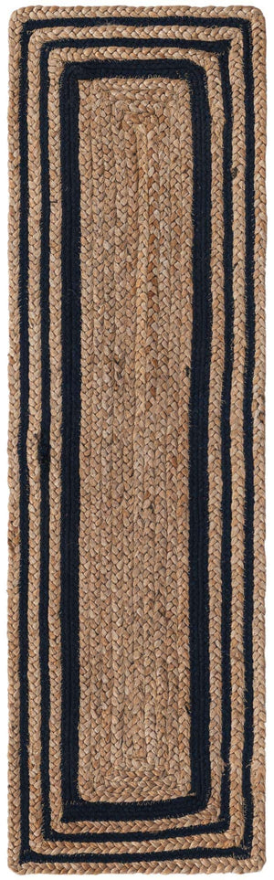 Natural and Navy Blue 1' 2 x 4' 1 Braided Jute Table Runner