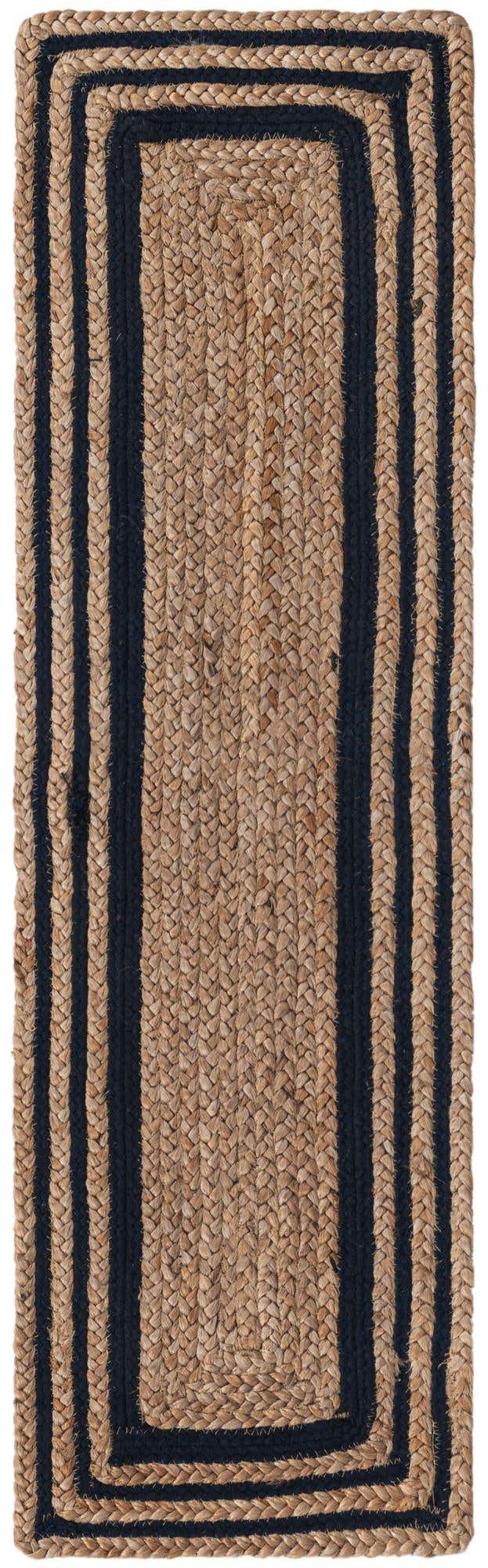 Natural and Navy Blue 1' 2 x 4' 1 Braided Jute Table Runner