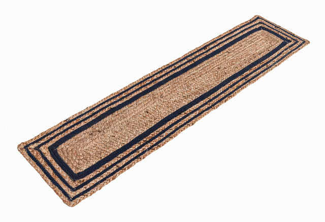 Natural and Navy Blue 1' 2 x 5' 1 Braided Jute Table Runner
