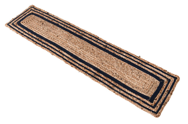 Natural and Navy Blue 1' 2 x 5' 1 Braided Jute Table Runner