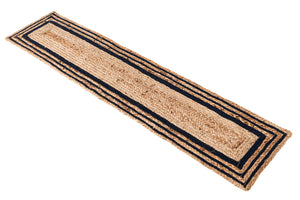 Natural and Navy Blue 1' 2 x 6' 1 Braided Jute Table Runner