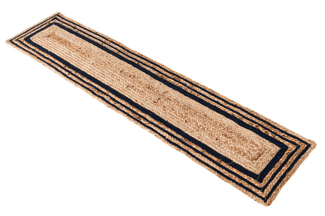Natural and Navy Blue 1' 2 x 6' 1 Braided Jute Table Runner
