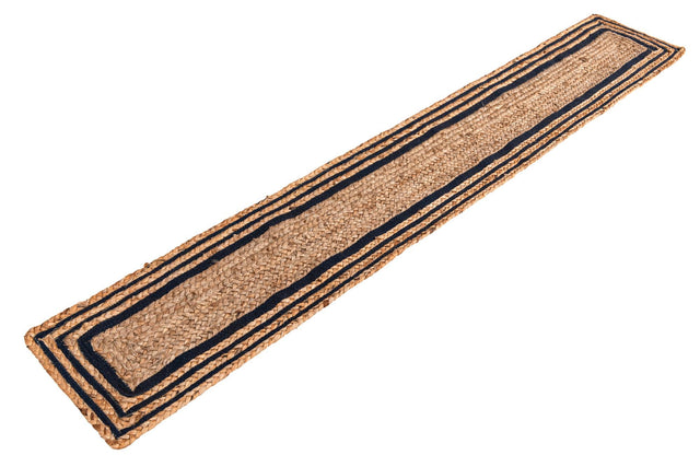 Natural and Navy Blue 1' 2 x 8' Braided Jute Table Runner