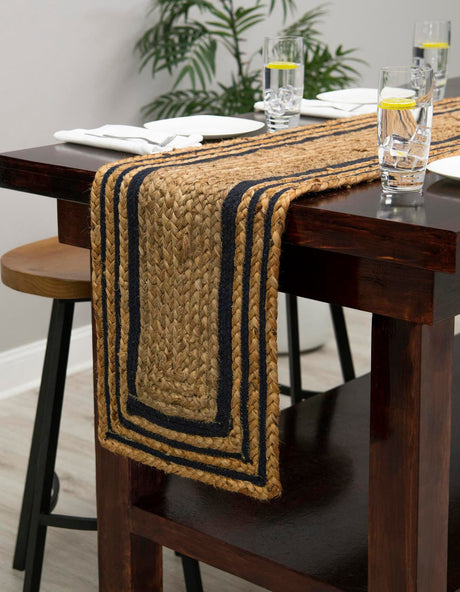 Natural and Navy Blue 1' 2 x 6' 1 Braided Jute Table Runner