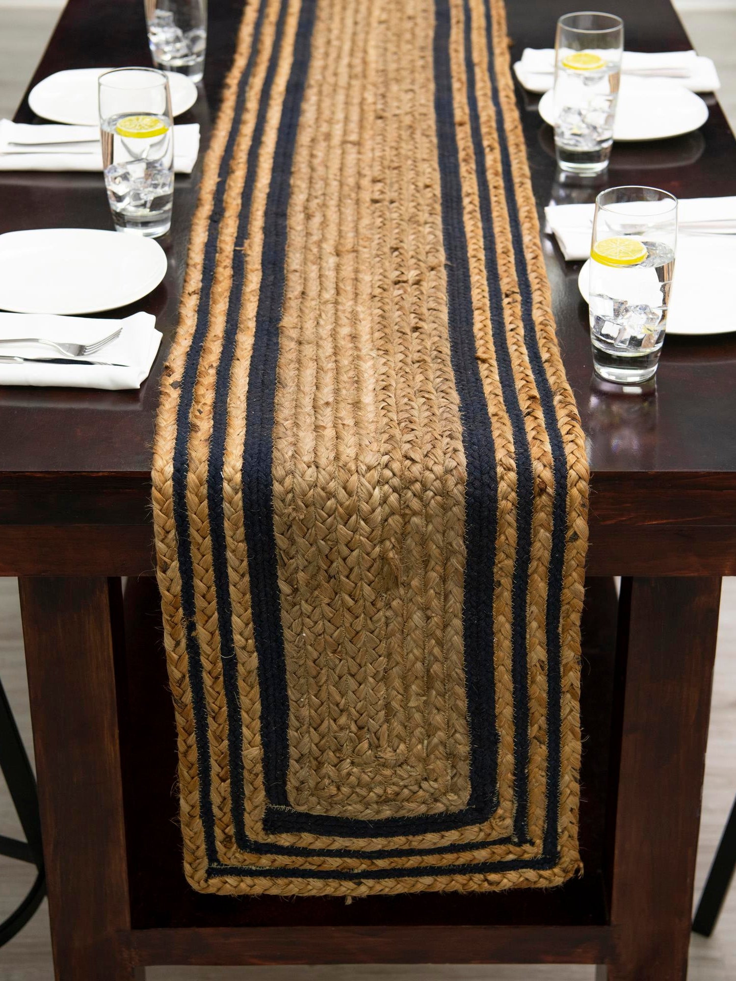 Natural and Navy Blue 1' 2 x 4' 1 Braided Jute Table Runner Area Rug Decorative Dining Room Kitchen All Natural Material Table Cover 100% Jute Hand Braided Natural Eco-Friendly Boho Style Carpet for Living Rooms Dining Office Space Dorms for Sale at Rug Engine