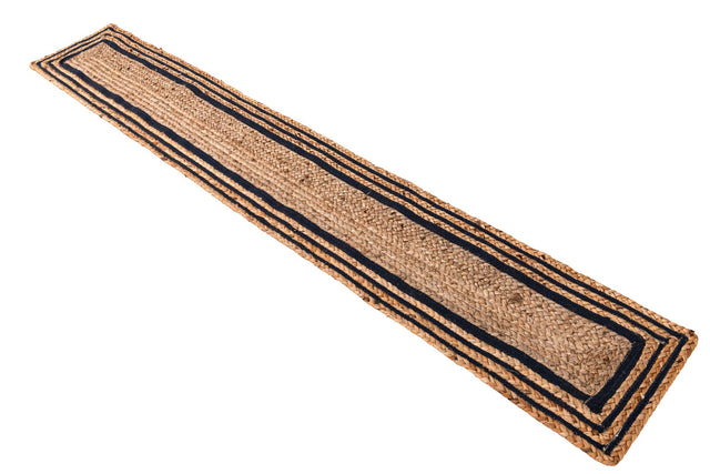 Natural and Navy Blue 1' 2 x 8' Braided Jute Table Runner