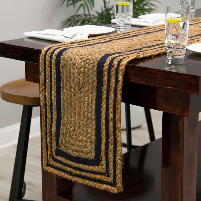 Natural and Navy Blue 1' 2 x 6' 1 Braided Jute Table Runner