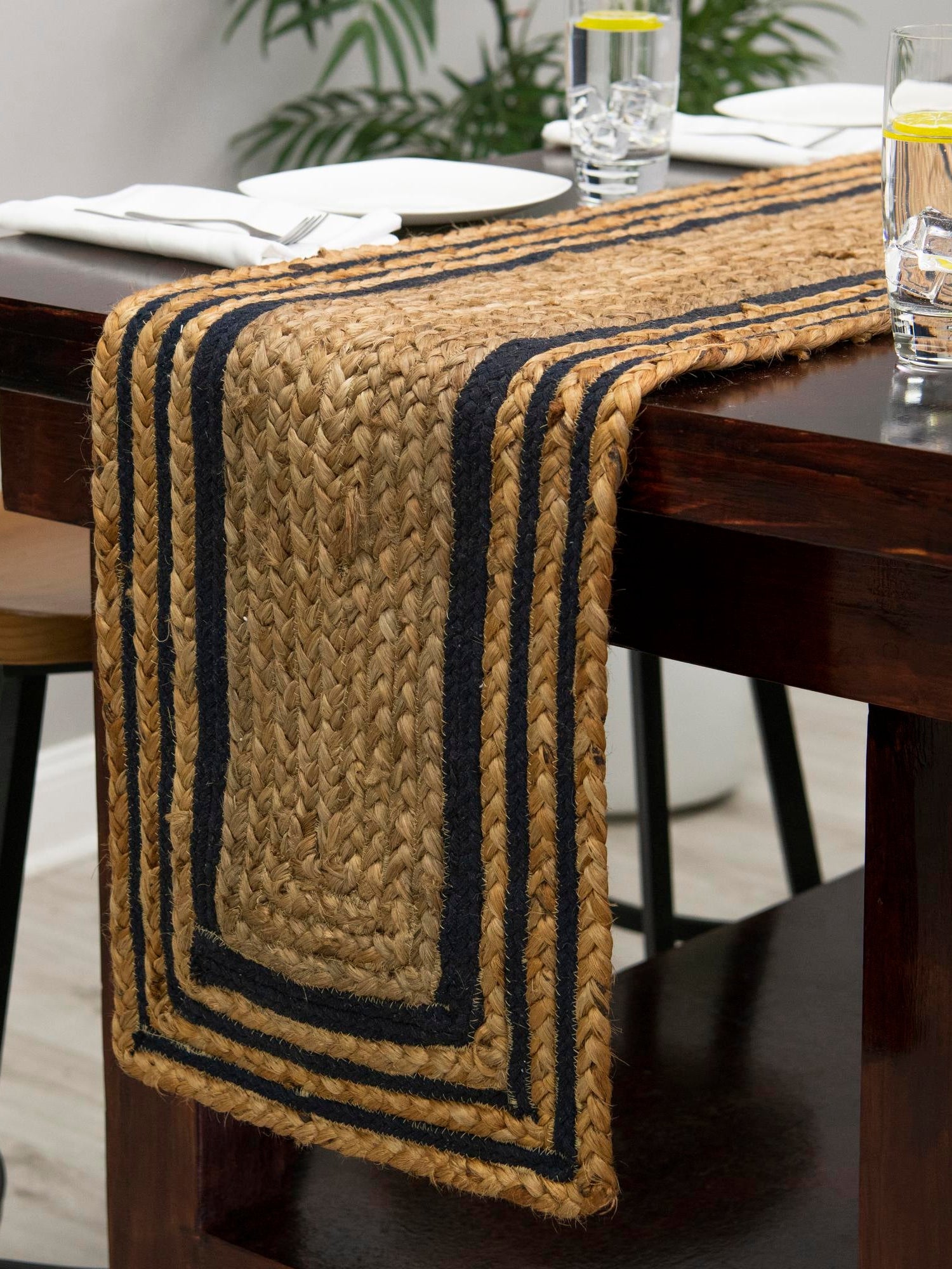 Natural and Navy Blue 1' 2 x 5' 1 Braided Jute Table Runner Area Rug Decorative Dining Room Kitchen All Natural Material Table Cover 100% Jute Hand Braided Natural Eco-Friendly Boho Style Carpet for Living Rooms Dining Office Space Dorms for Sale at Rug Engine
